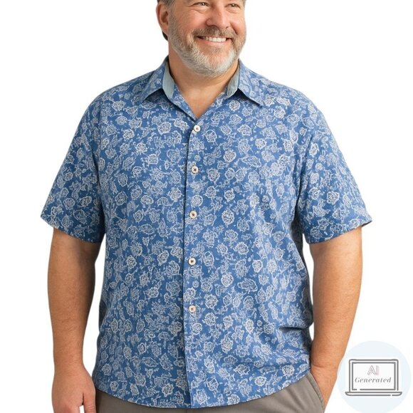 Nat Nast Mens Silk Hawaiian Shirt Blue Floral Short Sleeve Button Size XL - Picture 1 of 12